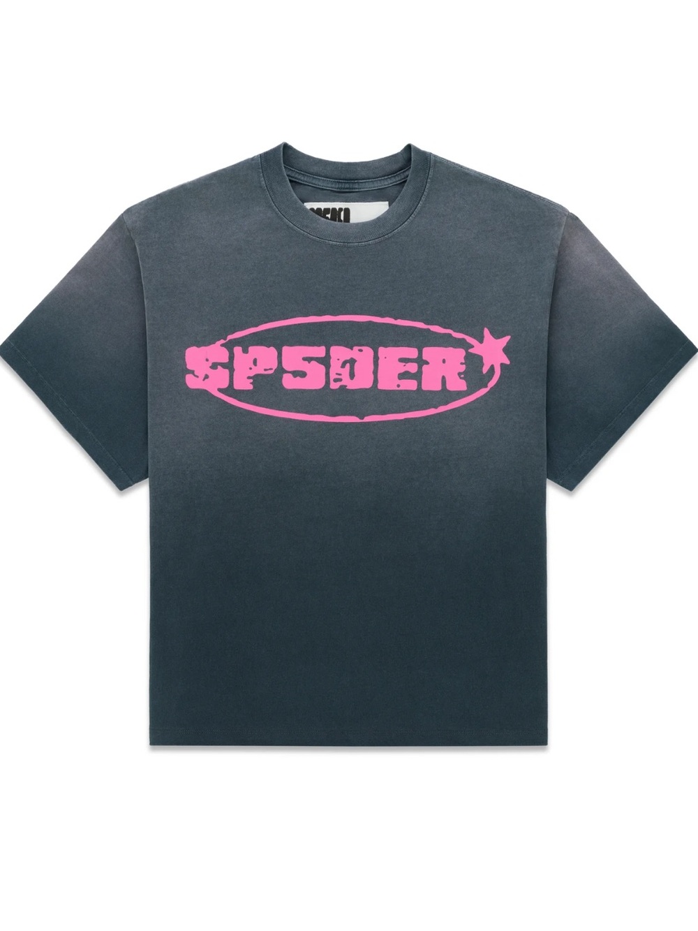 SP5DER Logo Short-Sleeve Tee in Charcoal with Pink Graphic